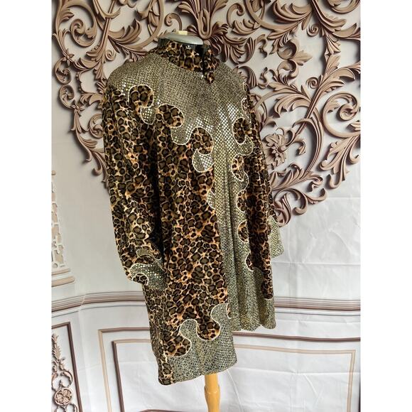 leopard print sequin Flames wild stage performance rock n roll Jacket Coat - Picture 5 of 10